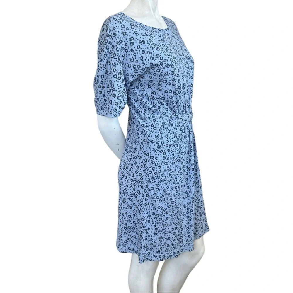Aerie Blue Twist Front Short Sleeve Leopard Print Casual Tee Shirt Dress Medium